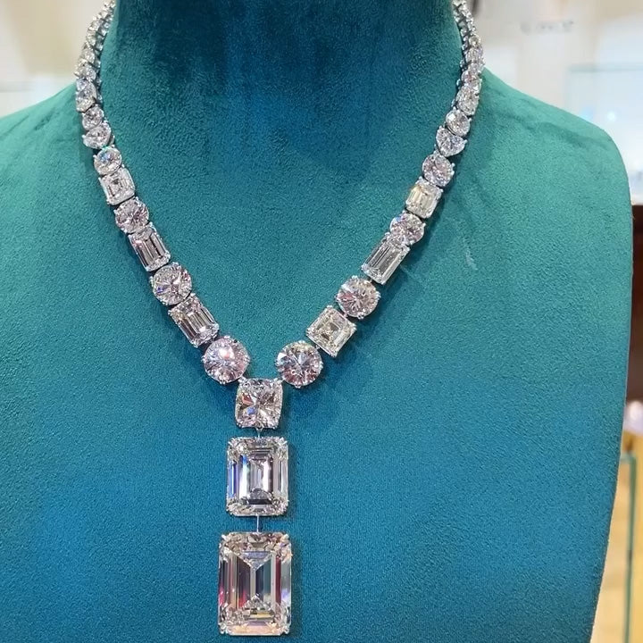 100.02ctw Emerald Cut Luxury Gemstone Pendant Necklace -JOSHINY