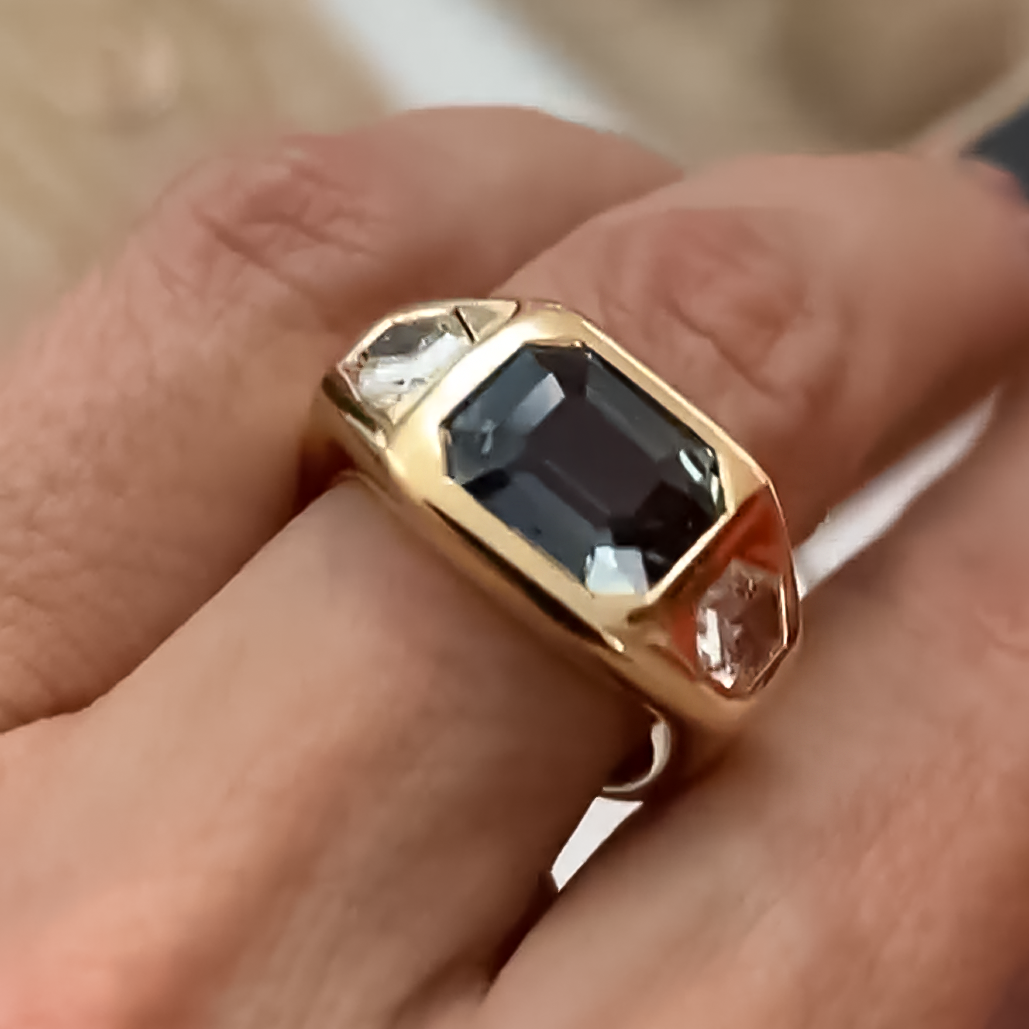 Simple 6 ctw Octagonal Cut Black Gemstone Tri-Stone Engagement Ring -JOSHINY