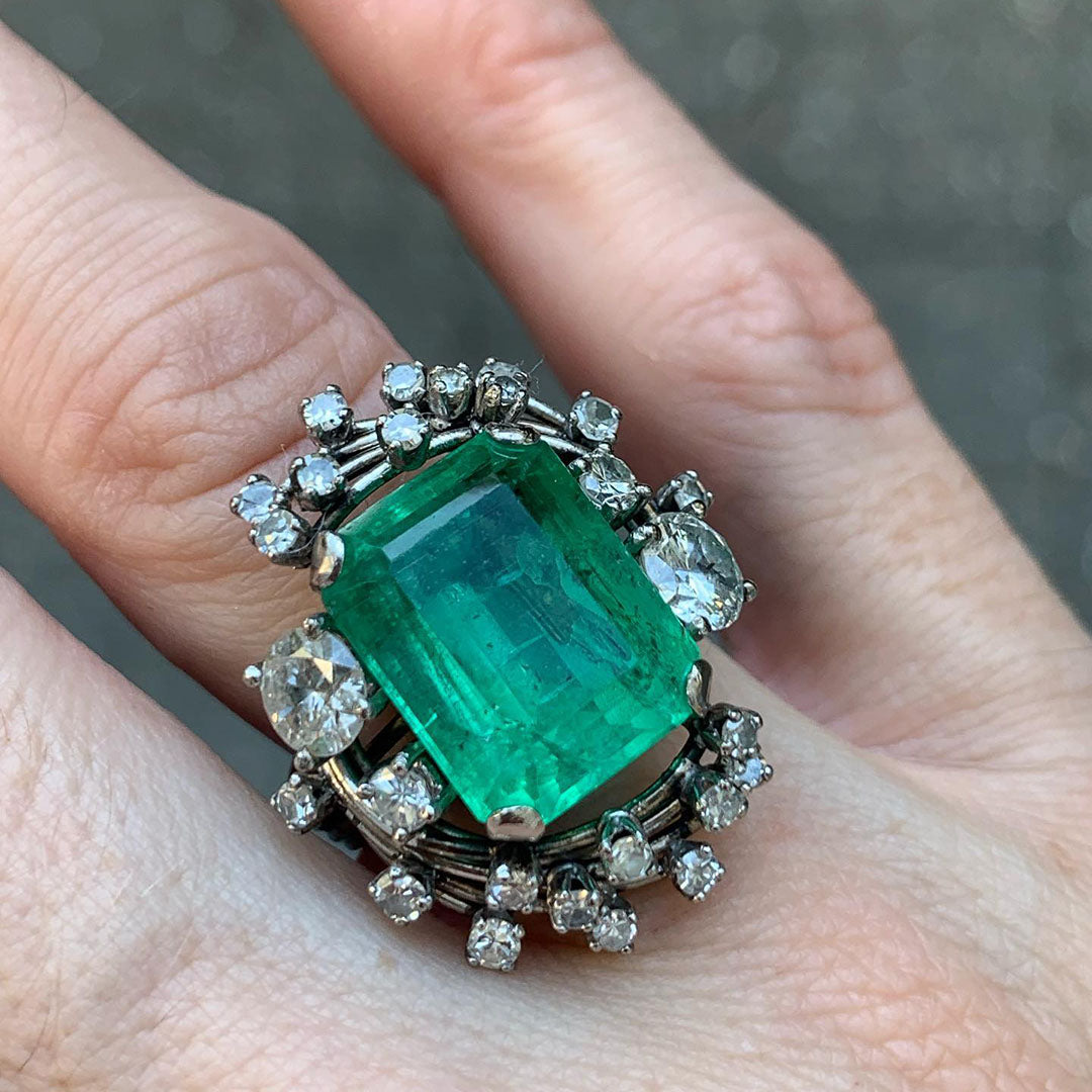 8.0ctw Medieval Style Emerald Gemstone Ring -JOSHINY
