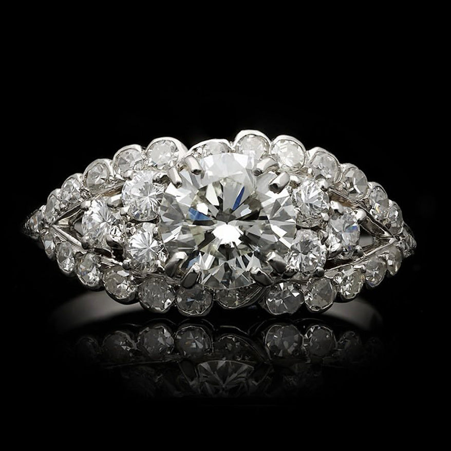 2.27ctw Round Cut Vintage Style Gemstone Cluster Ring-JOSHINY