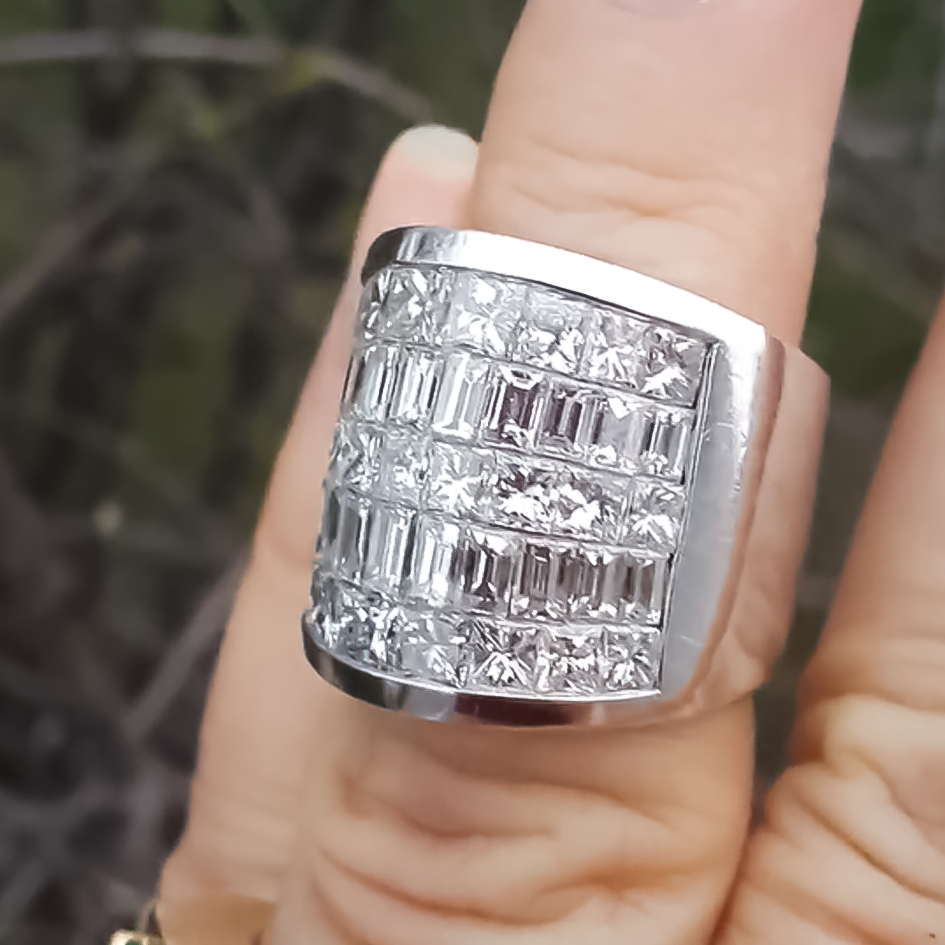 Stylish 3 ctw Square & Emerald Cut White Gemstone Pavé Ring -JOSHINY