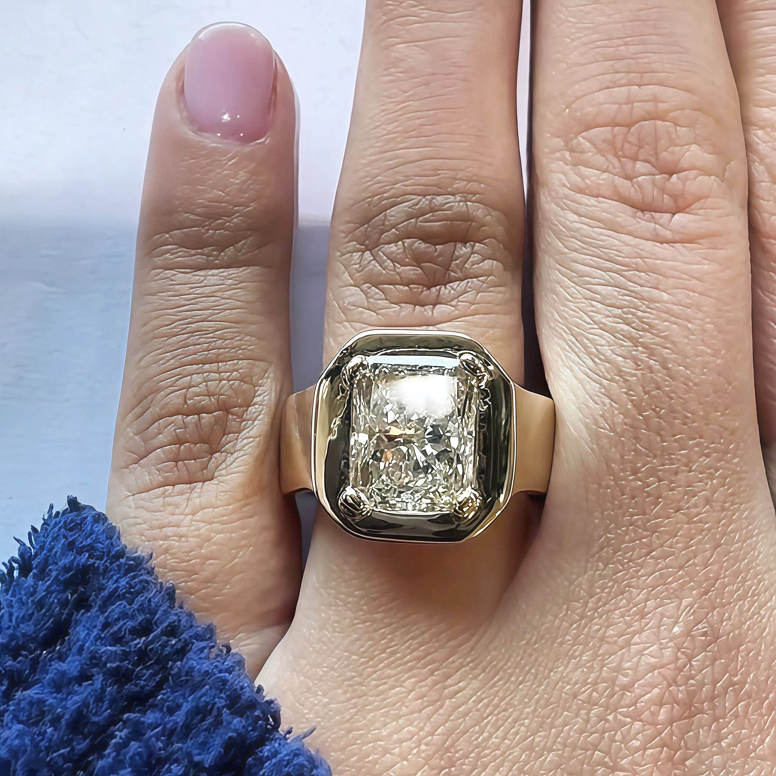 4.63ct Bezel Set Crafted Radiant Cut Solitaire Engagement Ring -JOSHINY