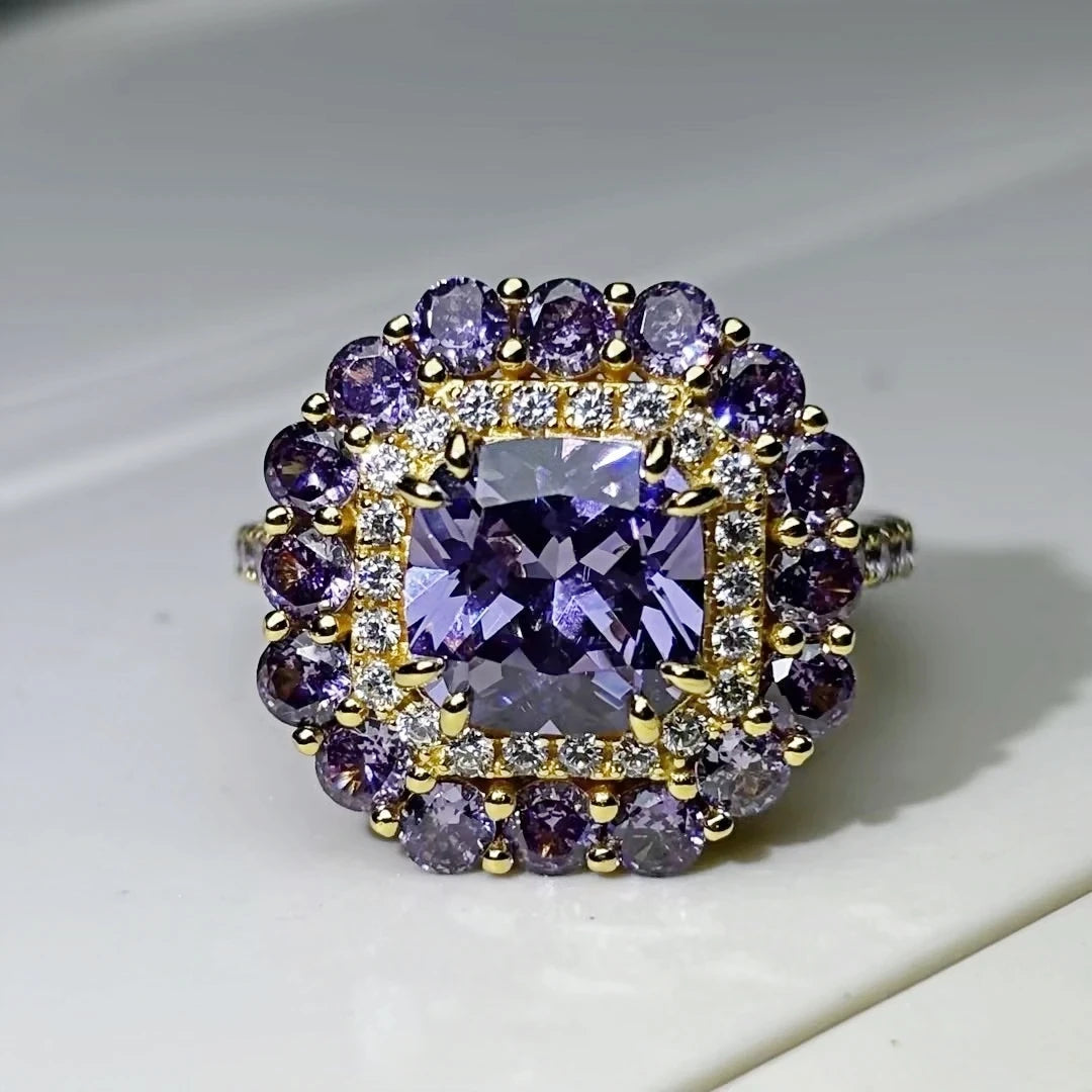 5.6 ctw Octagon Cut Purple Cubic Zirconia 925 Sterling Silver Ring-JOSHINY