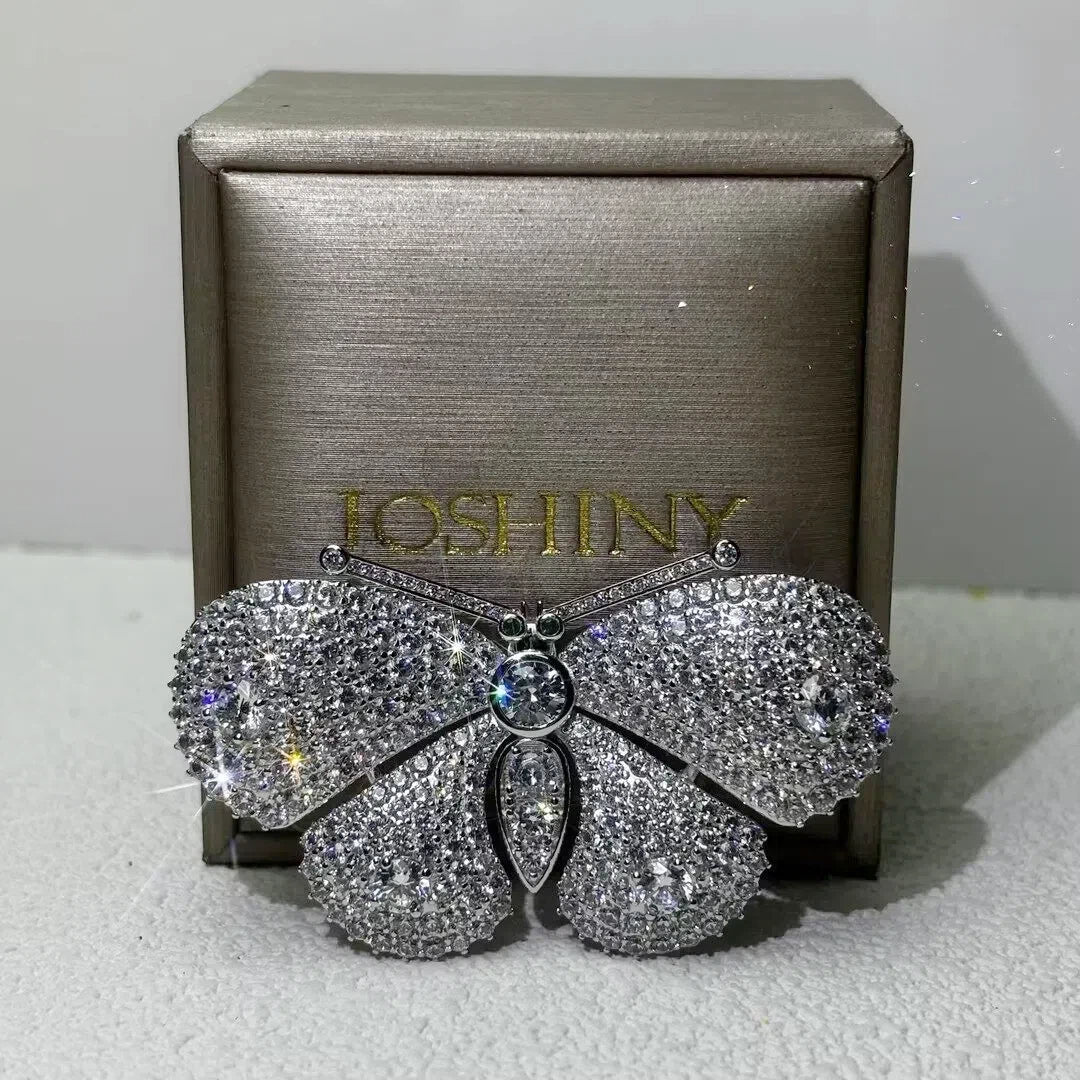 7.2 Ctw Round cut white cubic zirconia 925 sterling silver Vintage Butterfly Brooch-JOSHINY