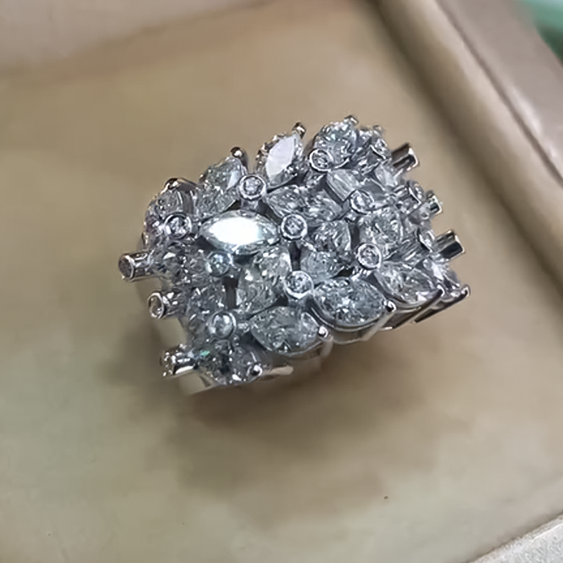 Gorgeous 3 ctw Marquise & Round Cut White Gemstone Cluster Ring -JOSHINY