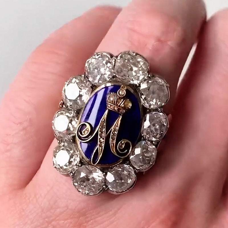 10ctw Old Mine Cut Royal Emblem Gemstone Ring (Customizable Letters) - JOSHINY