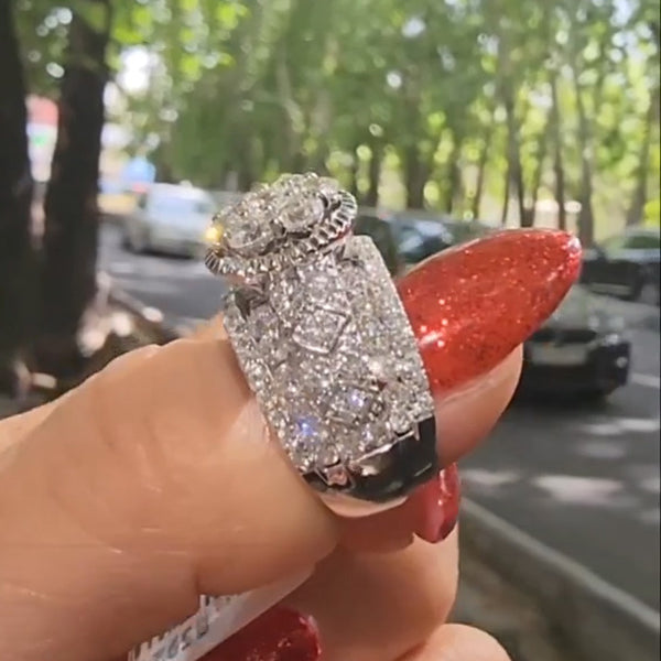 5ctw Outstanding Round Halo Gemstone Ring -JOSHINY