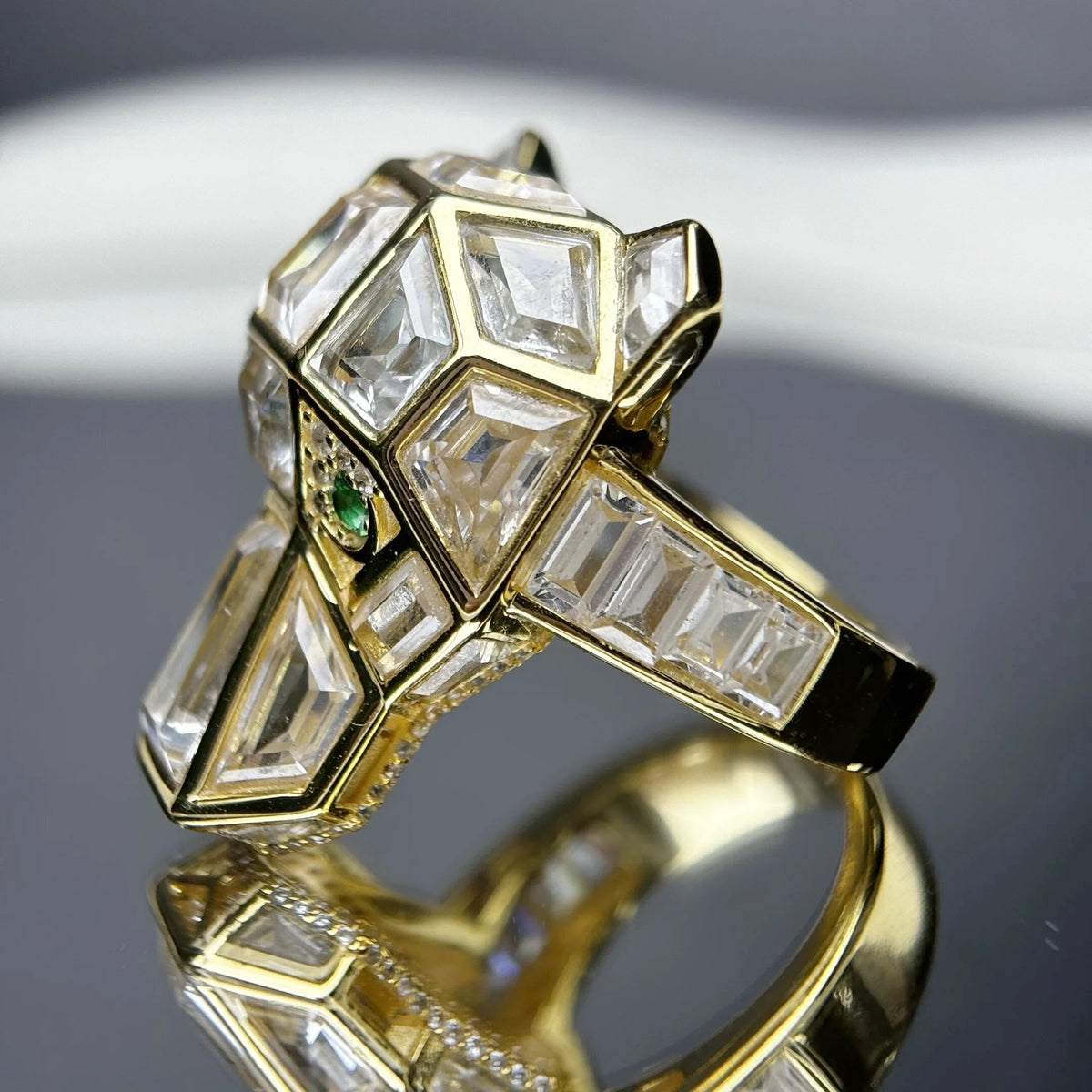 3 ctw Multi-Cut White Cubic Zirconia Cubic Zirconia Panther 925 silver Ring - JOSHINY