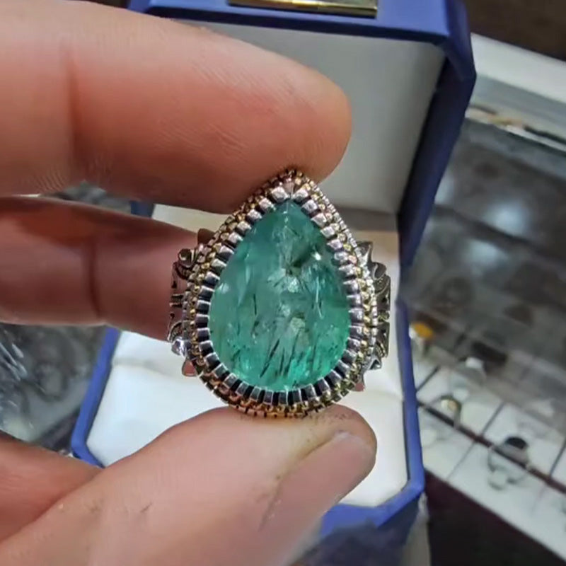 5.55ct Pear Cut Greenstone Ring-JOSHINY