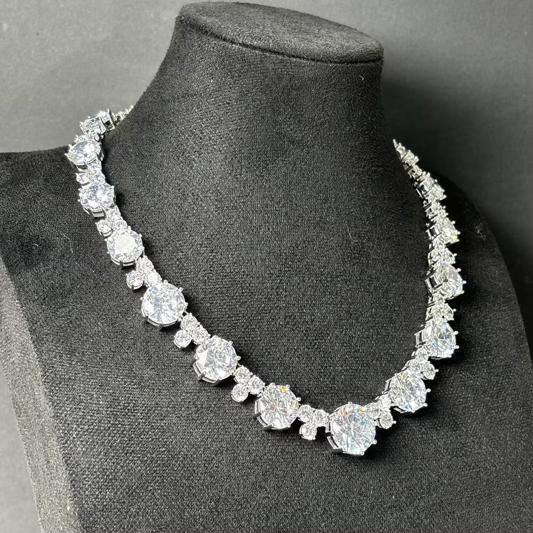 60 Ctw Round Cut White Cubic Zirconia 925 Sterling Silver Necklace-JOSHINY