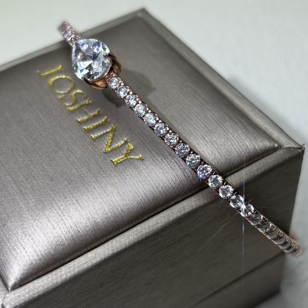 4 ctw Pear Cut White Cubic Zirconia 925 Sterling Silver Bracelet -JOSHINY