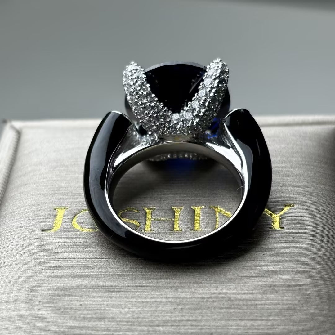 10Ctw Stunning Three-Stone Artistic Blue Gemstone Engagement Ring-JOSHINY