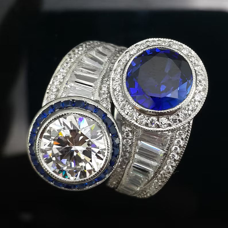 7.12ctw lovely two stone white and sapphire ring-JOSHINY