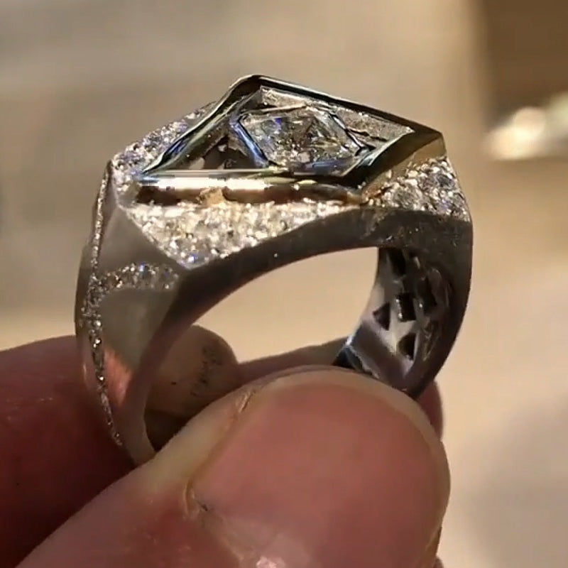 3.11ctw Princess Cut Rhombic Halo Engagement Ring -JOSHINY