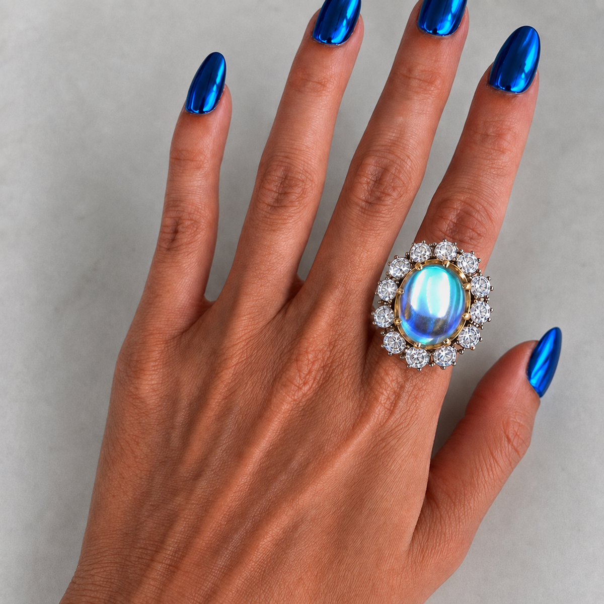 4CTW Cabochon Cut Blue Cubic Zirconia Vintage 925 Sterling Silver Ring-Joshiny