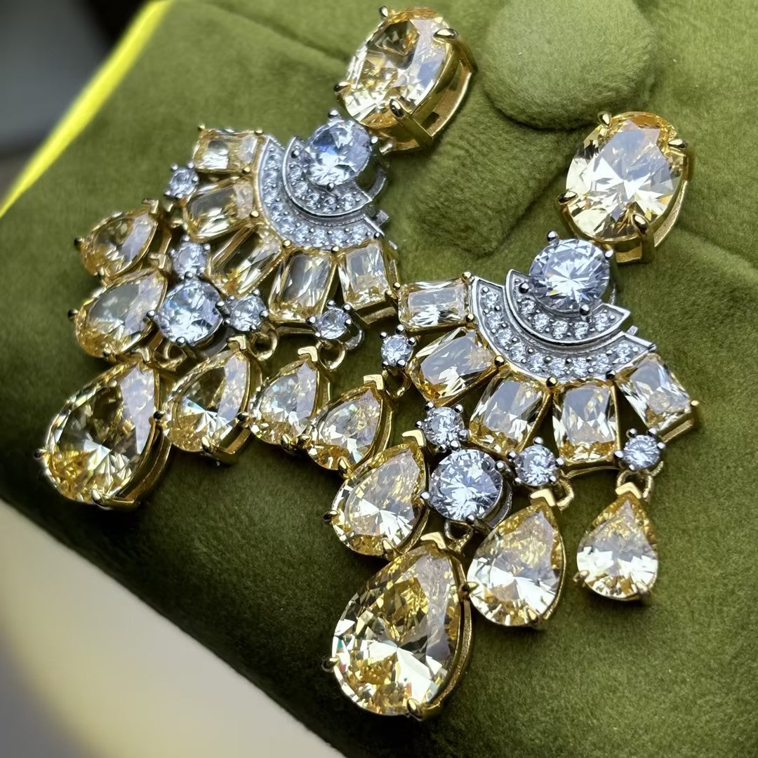 7.4Ctw Oval Yellow Gemstone Ring and Earrings