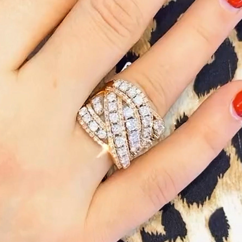 3.30ctw Delicate Rose Gold Crossover Ring -JOSHINY