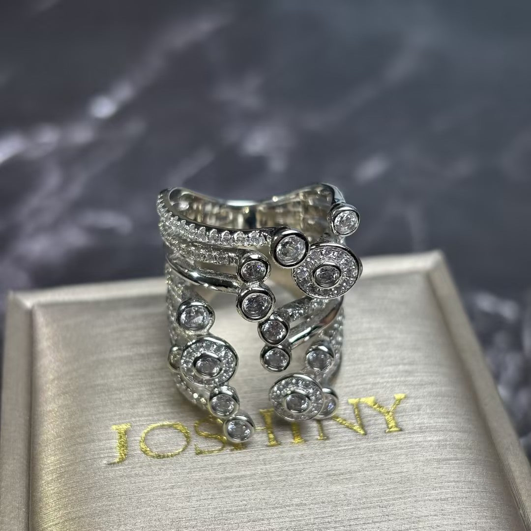 Stylish 3 ctw Round Cut White Gemstone Unique Ring -JOSHINY