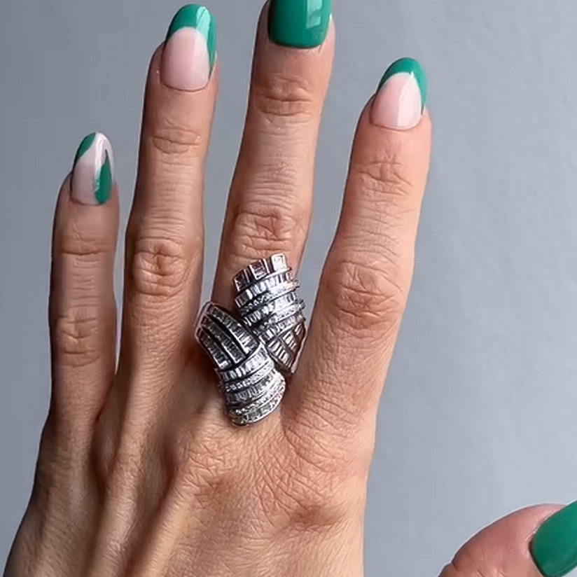 Fashionable 3 ctw Baguette & Round Cut White Gemstone Pavé Ring -JOSHINY