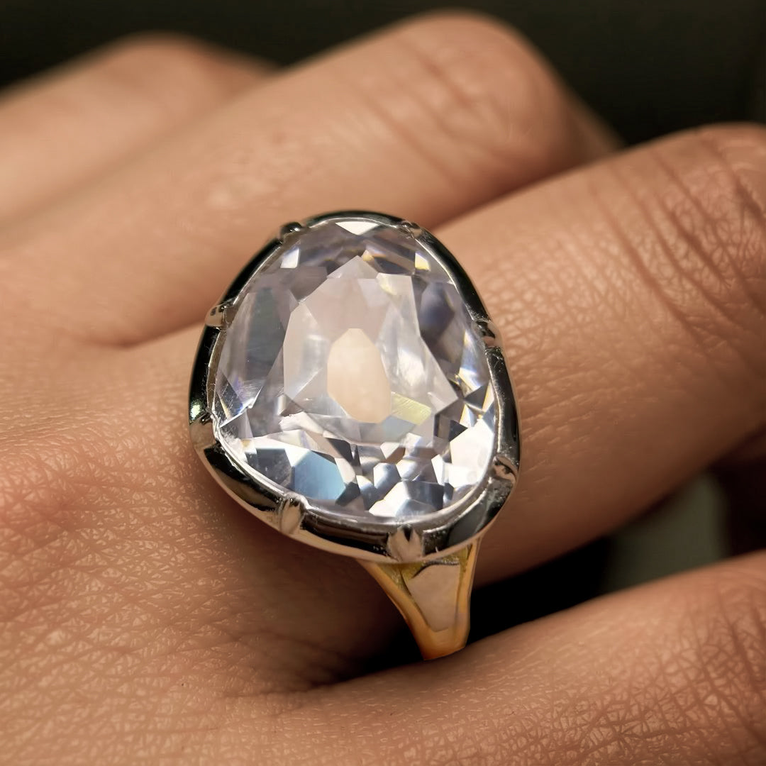 6Ct rose-cut triangular antique gemstone ring