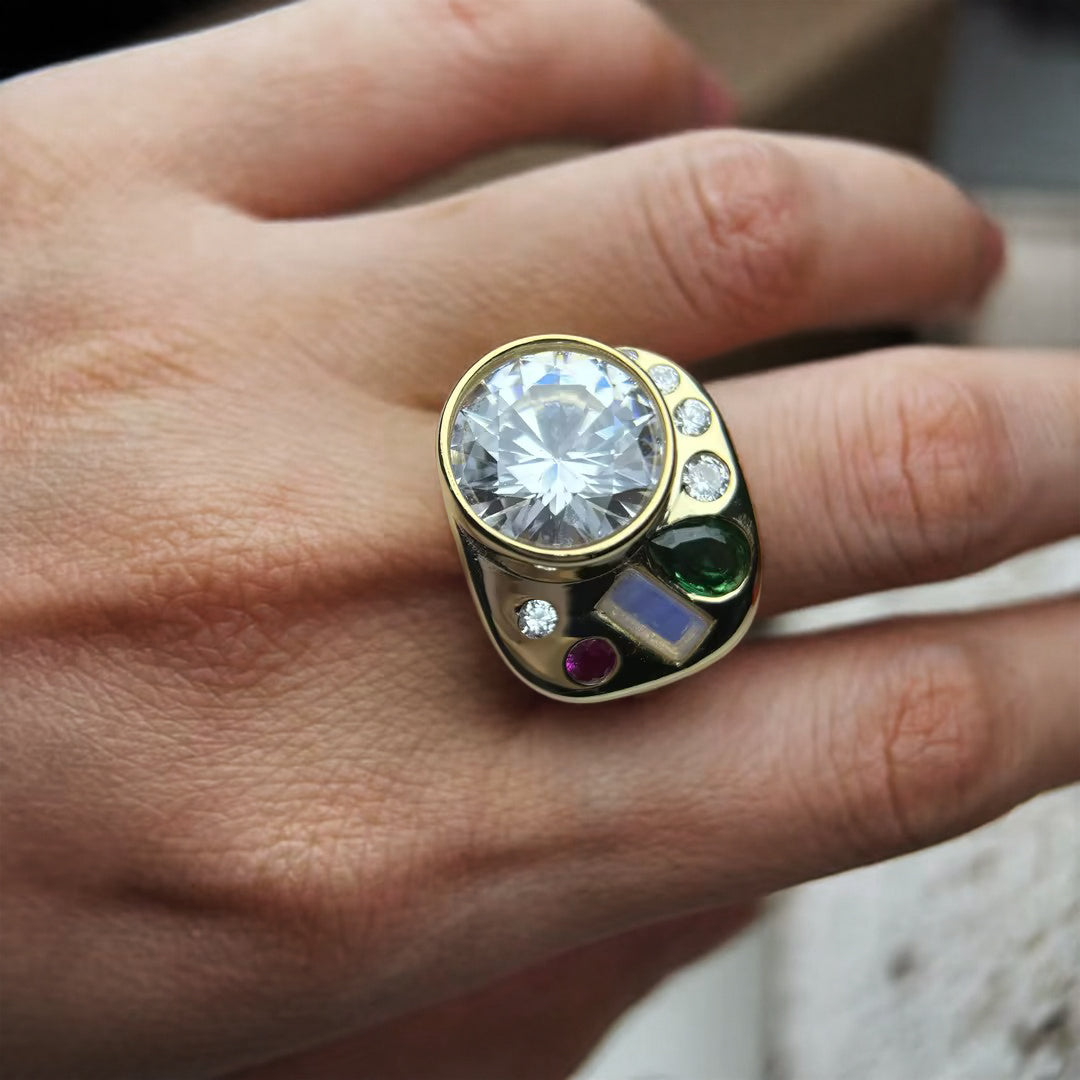 8.5ctw Multicolor Gemstone Non-Traditional Royal Ring -JOSHINY