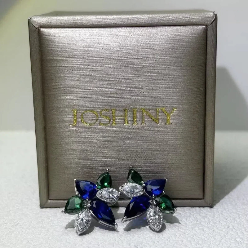 3 Ctw Pear & Marquise Cut Green & Blue & White Cubic Zirconia 925 Sterling Silver Earrings-JOSHINY