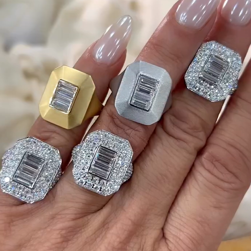 Stylish 2 ctw & 0.3 ctw Baguette & Round Cut White Gemstone Ring -JOSHINY