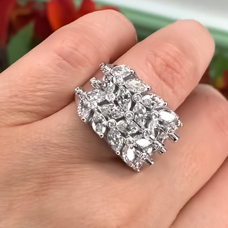 Gorgeous 3 ctw Marquise & Round Cut White Gemstone Cluster Ring -JOSHINY