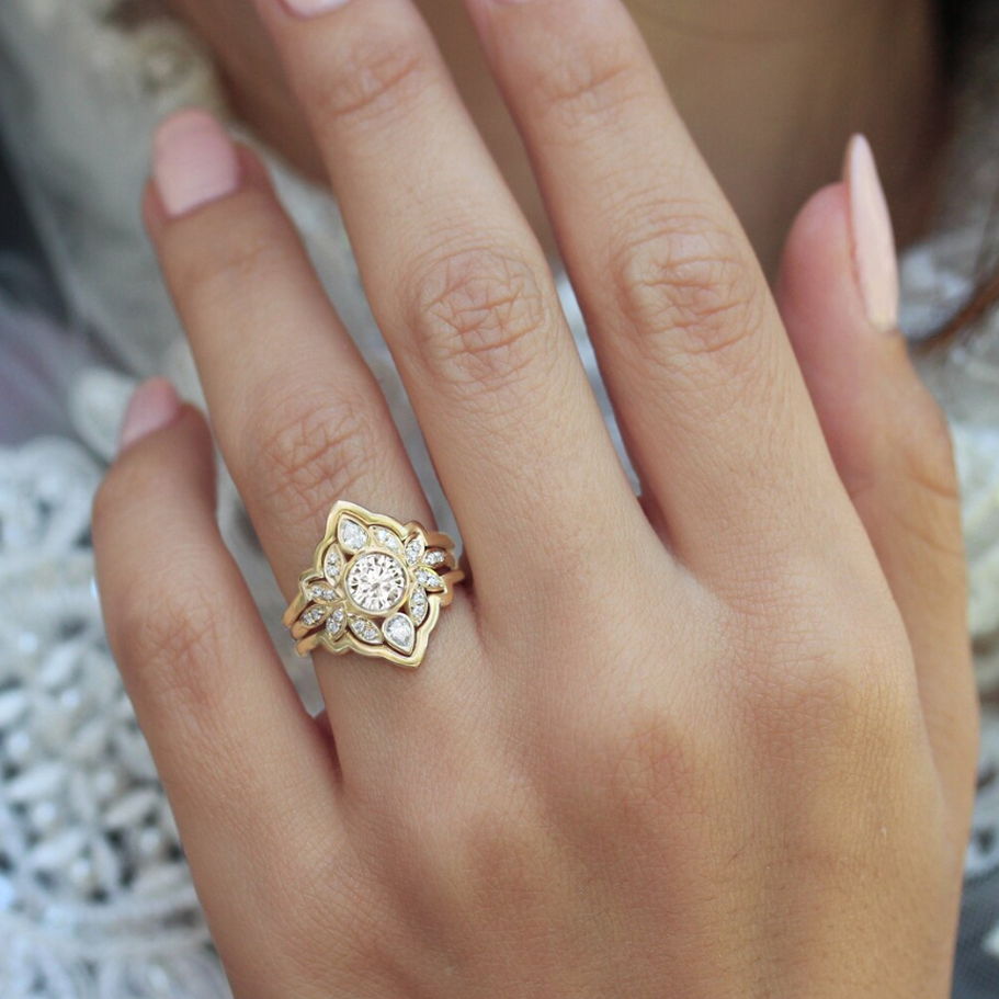 Exquisite 1.5 ctw Round & Pear Cut White Gemstone Engagement Ring -JOSHINY