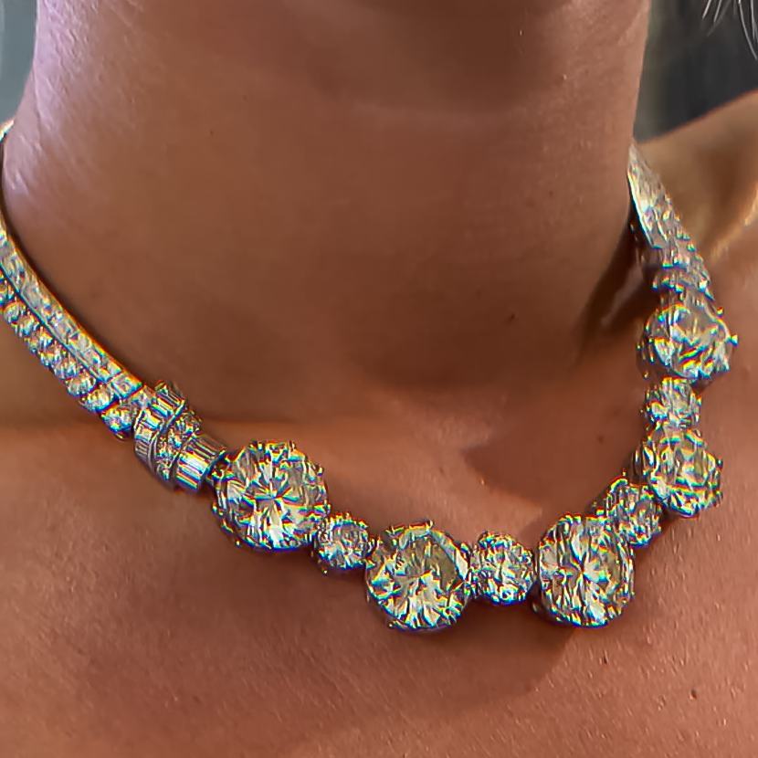 Vintage 40 ctw Round Cut White Gemstone Necklace -JOSHINY