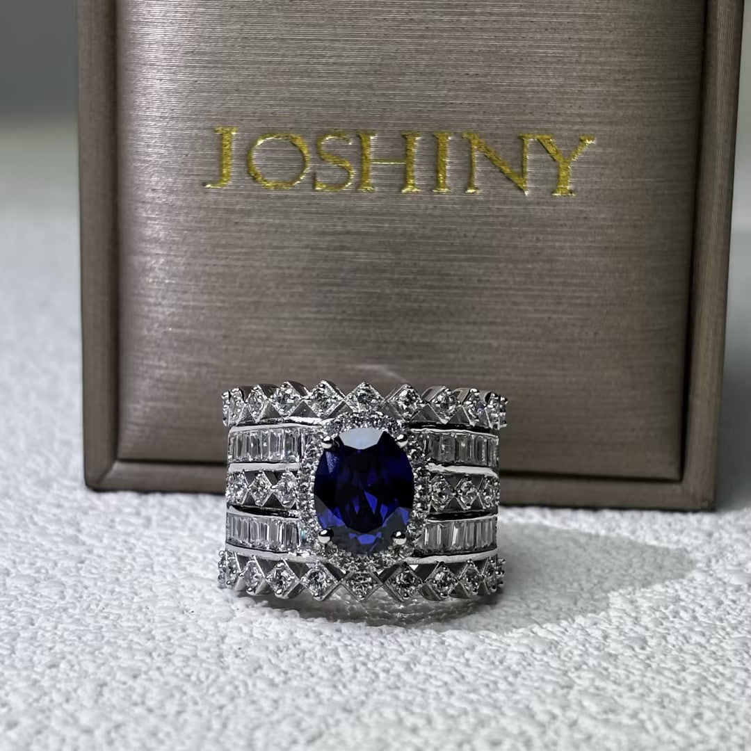 4.0Ct Oval Cut Deep Blue Gemstone Romantic Ring-JOSHINY