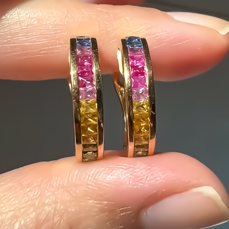 Exquisite 3 ctw Square Cut Rainbow Color Gemstone Earrings -JOSHINY