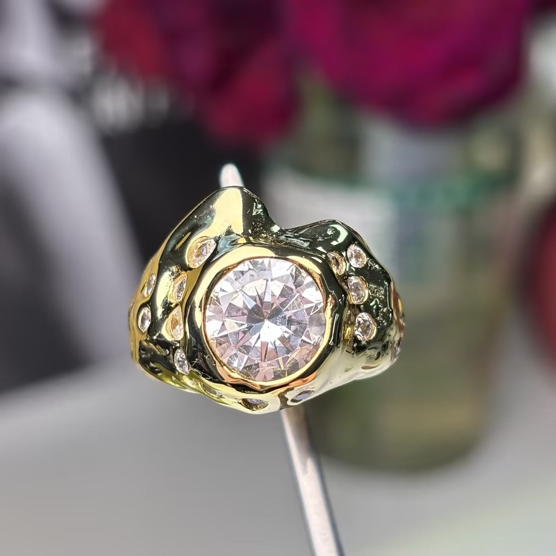18K Gold Vintage Artistic Gemstone Inlaid Ring-JOSHINY