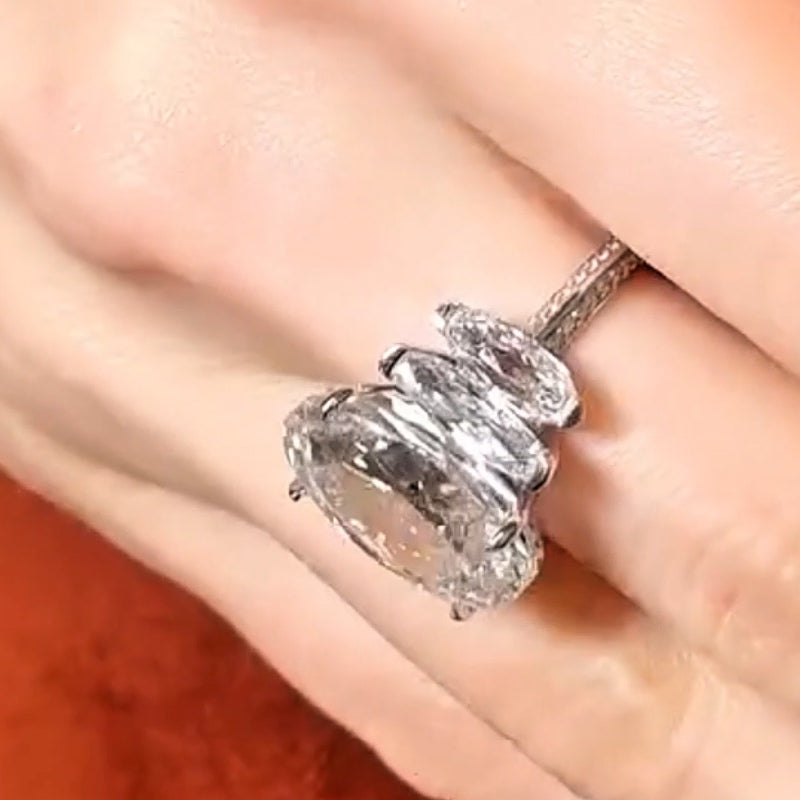 6.06ct elongated oval 5 stone gemstone engagement ring -JOSHINY