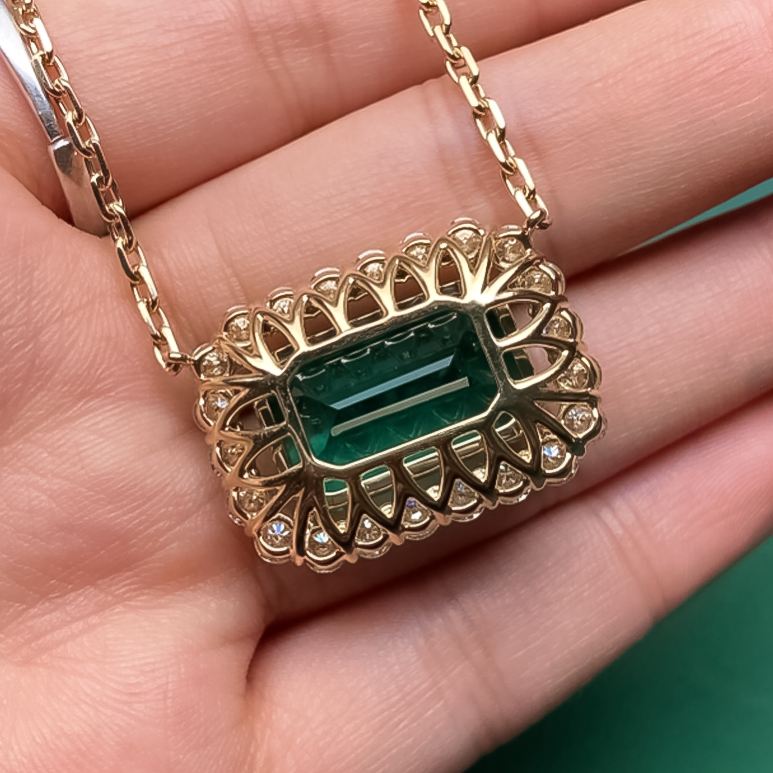 Stylish 6 ctw Emerald Cut Emerald Gemstone Necklace -JOSHINY