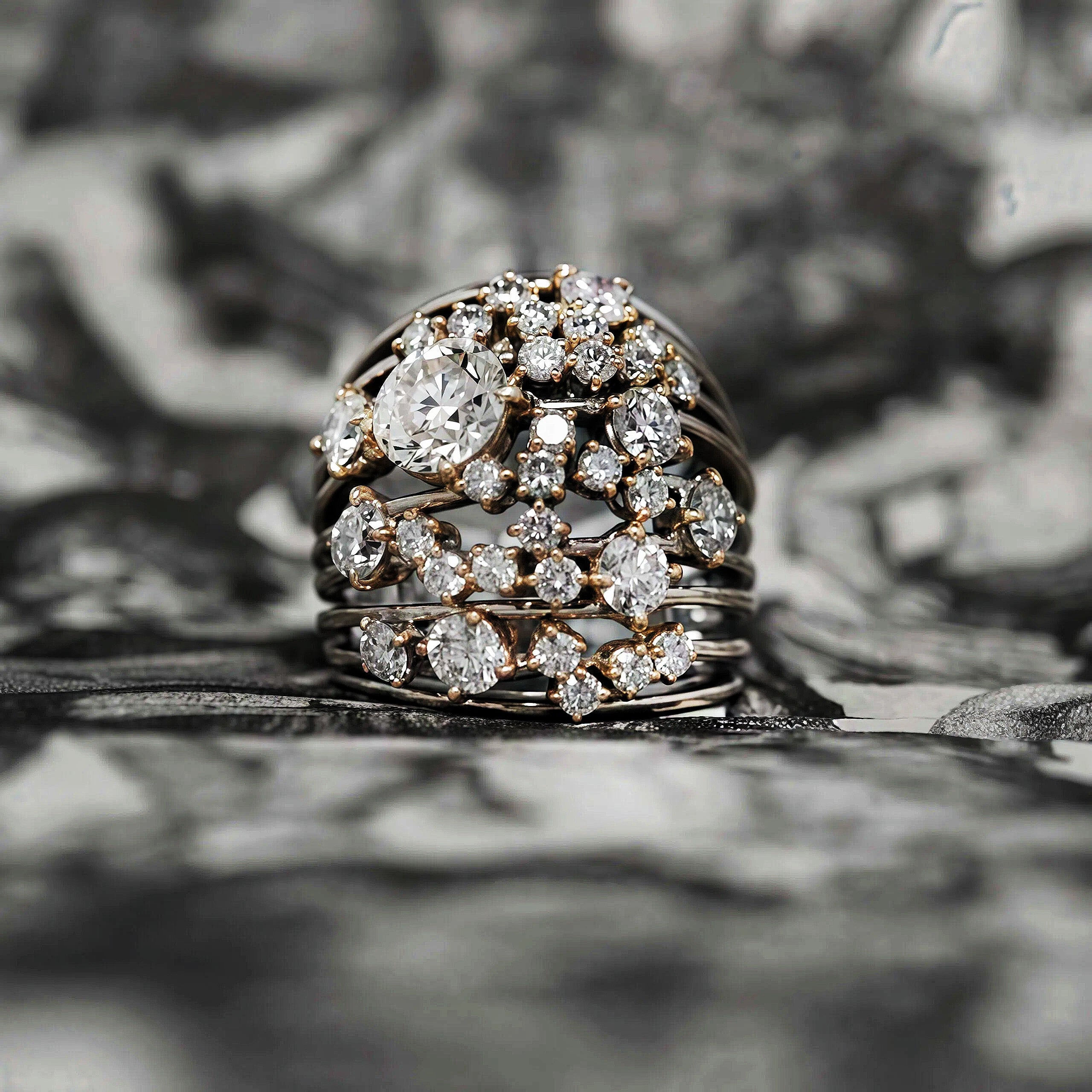 Gorgeous 7 ctw Round Cut White Gemstone Multi Bezel Cluster Ring -JOSHINY