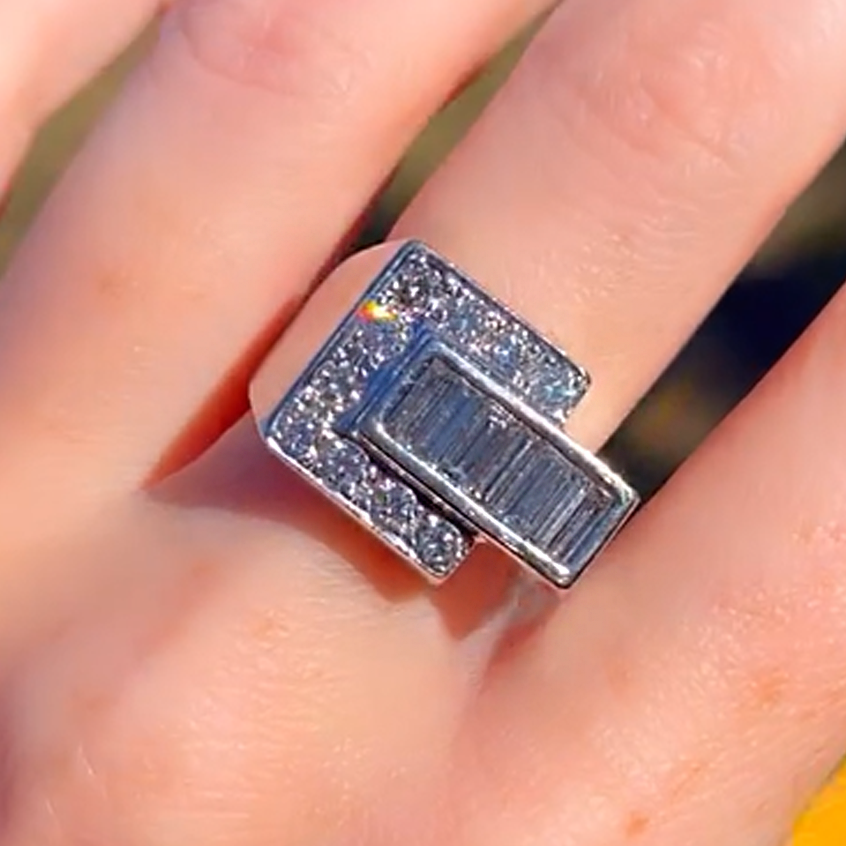 Simple 0.8 ctw Baguette & Round Cut White Gemstone Fashion Ring -JOSHINY