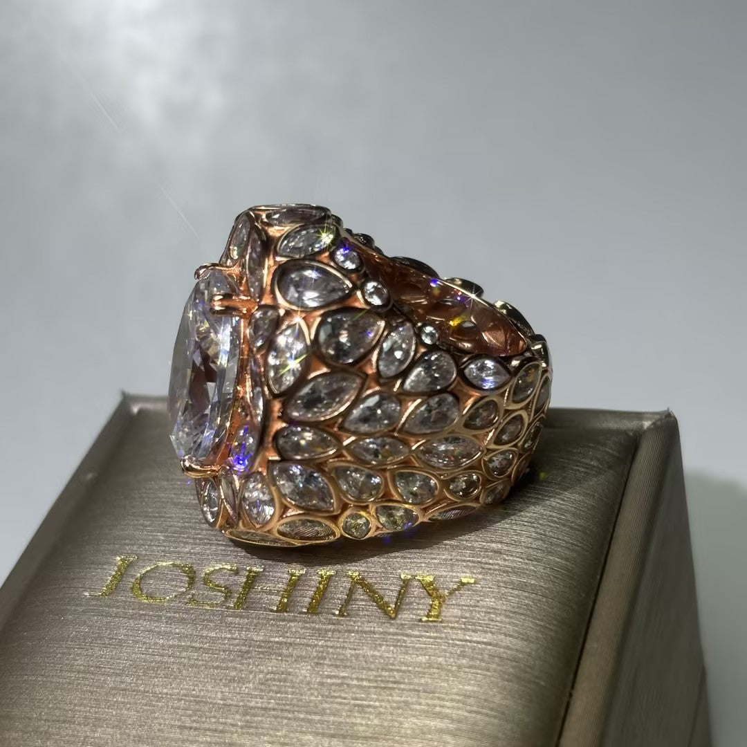 18ctw ultra luxury oval cut rose gold full diamond ring-JOSHINY