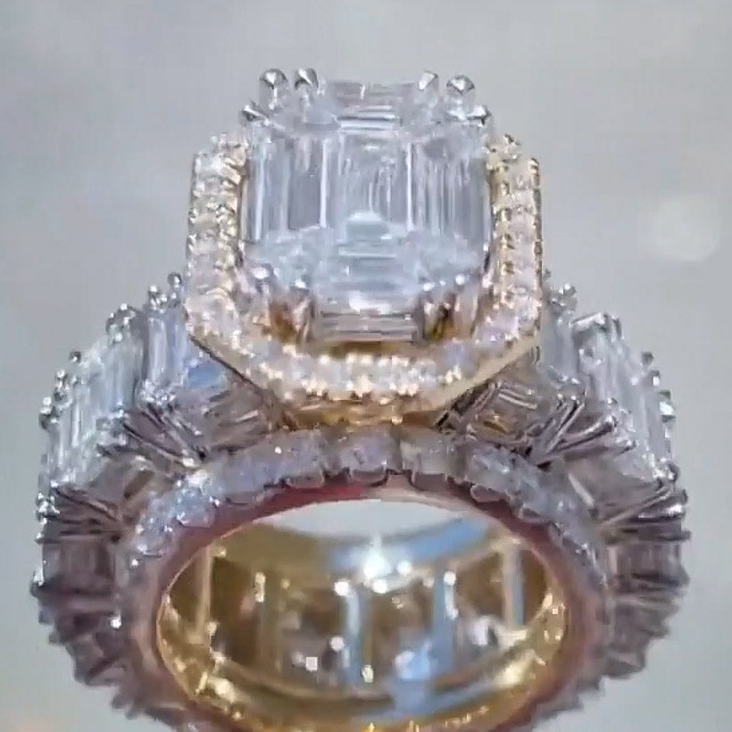 7.25ctw Emerald Cut Full Set Luxury Engagement Ring-JOSHINY