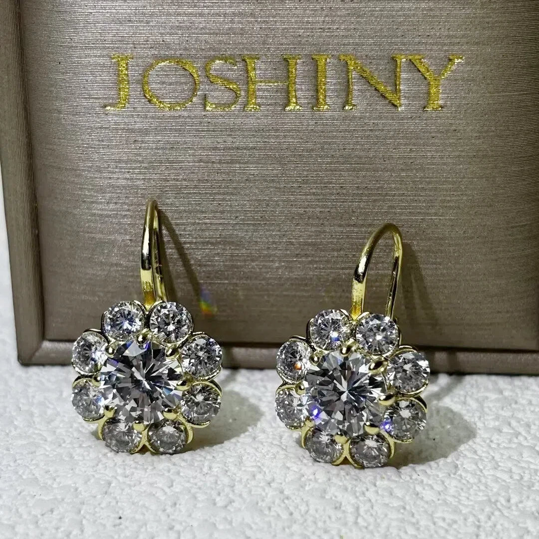 5.83 Ctw Round Cut White Cubic Zirconia 925 Sterling Silver Vintage Flower Stud Earrings-JOSHINY