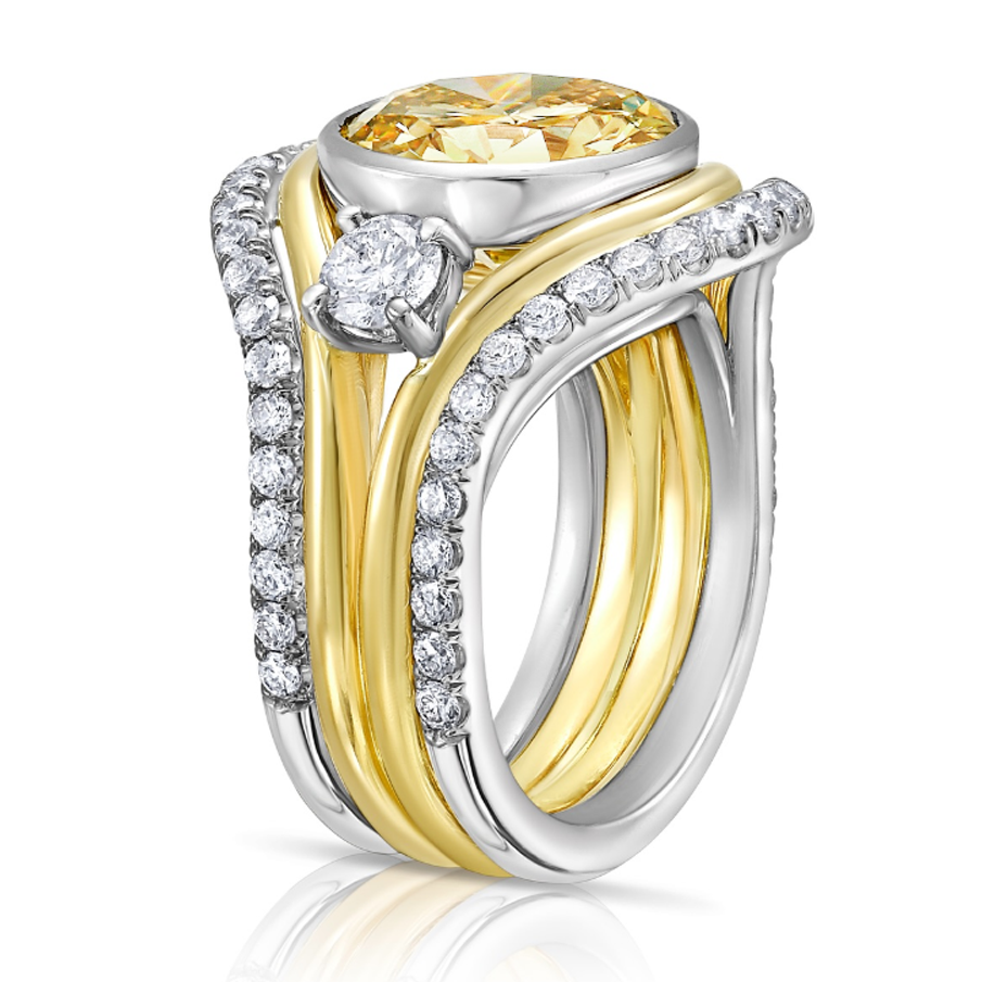 Outstanding 8 ctw Round Cut Yellow Gemstone Two-Tone Cocktail Ring -JOSHINY