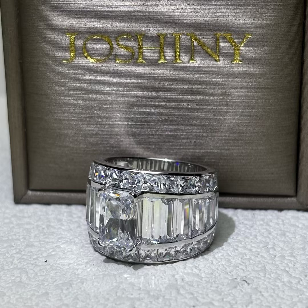 2ctw Radiant Cut White Iced Out Cubic Zirconia 925 sterling silver Men's Ring-JOSHINY