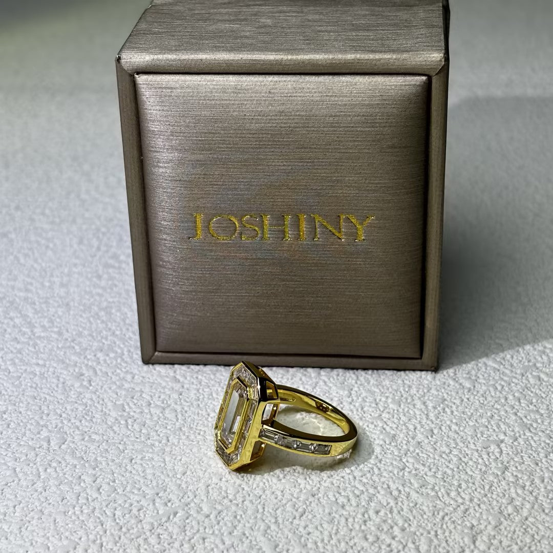 5 CTW Emerald Cut White Cubic Zirconia 925 Sterling Silver Ring -JOSHINY