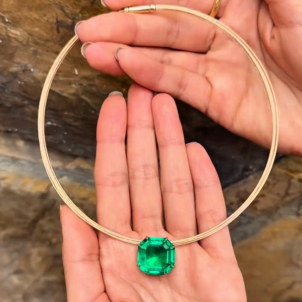 17ct Emerald Asscher Cut Minimalist Style Gemstone Necklace -JOSHINY