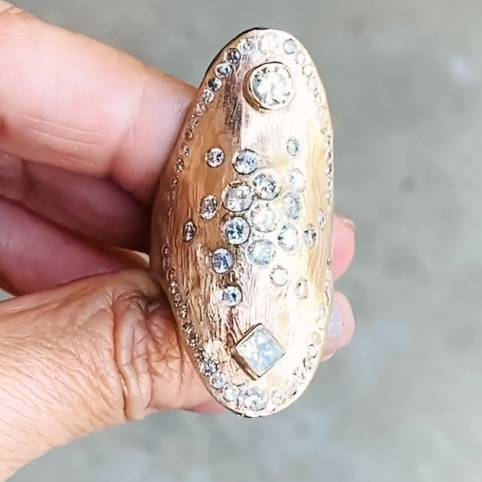 Unique 2.5 ctw Round & Square Cut White Gemstone Textured Ring -JOSHINY