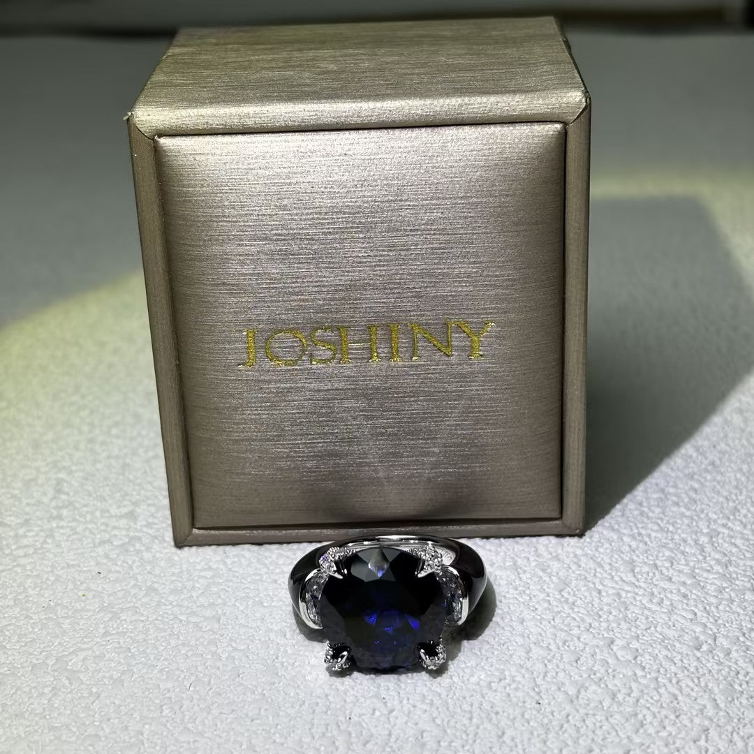 10Ctw Stunning Three-Stone Artistic Blue Gemstone Engagement Ring-JOSHINY