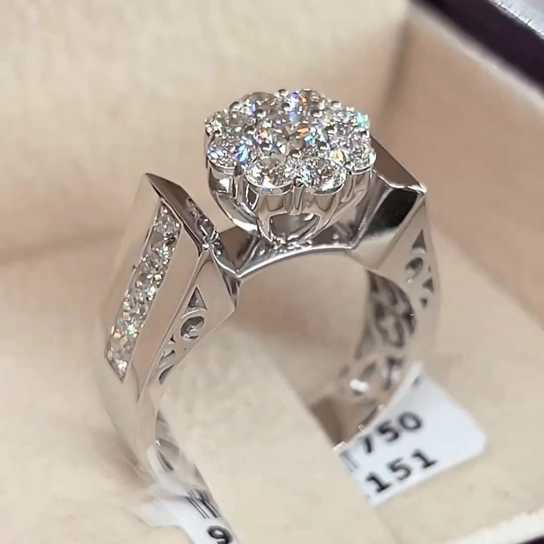 3ctw Round Cut Ring Arm Engraved Stamped Gemstone Ring -JOSHINY