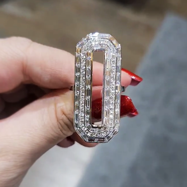 Stylish 4 ctw Round & Baguette Cut White & Rainbow Gemstone Accent Ring -JOSHINY