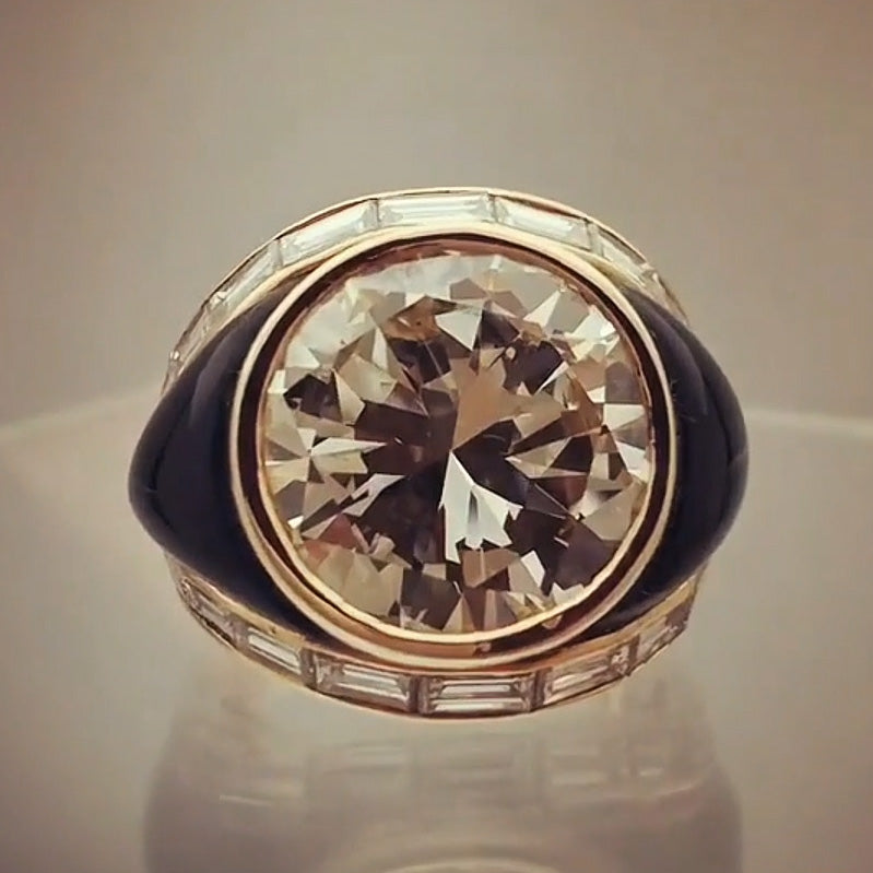 10.27ct Round and Baguette Cut Onyx Ring-JOSHINY