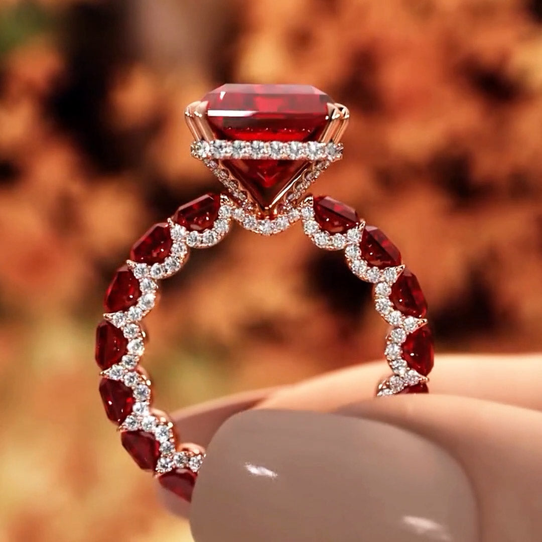 10.0ctw Enchanting collection of radiant cut ruby and sapphire rings-JOSHINY